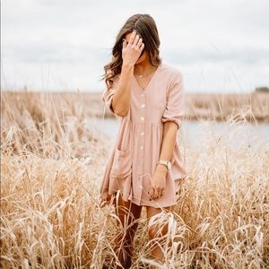 PETITE BLUSH BABYDOLL DRESS